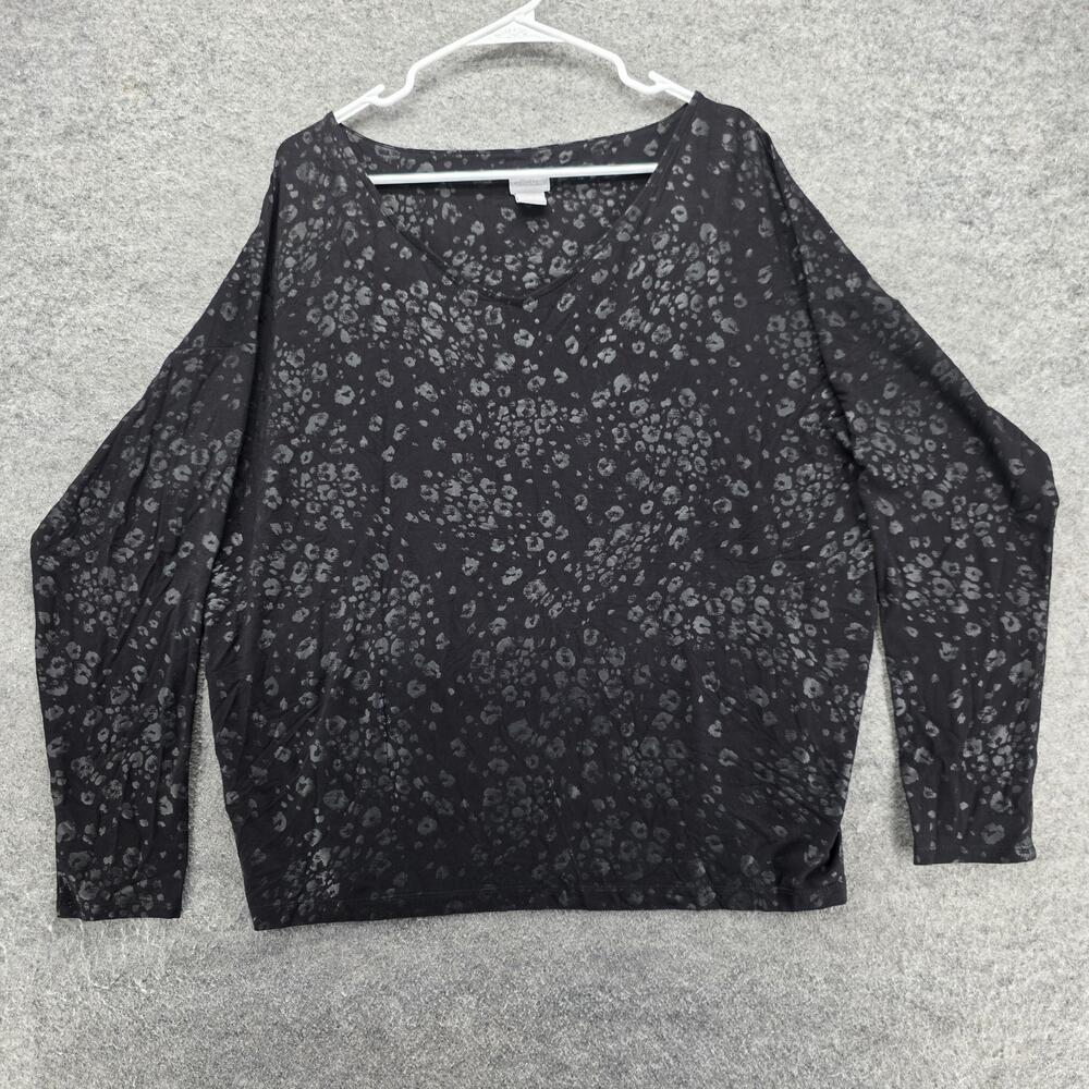 Chico's Blouse Kimono Womens L Black Animal Print Rayon Spandex Relaxed Fit
